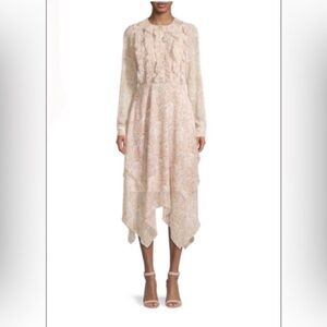 Mikael Aghal dress size 14 floral ruffle asymmetric dress beige pink